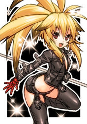 Rule 34 | 1girl, ahoge, banpresto, blonde hair, capcom, chaps, cosplay, gloves, k&#039; (cosplay), k&#039; (kof), leather, long hair, midriff, multicolored hair, namco, namco x capcom, navel, ponytail, red eyes, smile, snk, solo, super robot wars, super robot wars og saga mugen no frontier, the king of fighters, two-tone hair, xiaomu, yorozu