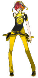 Rule 34 | 1boy, aiba takumi, black footwear, black gloves, black shirt, blue eyes, digimon, digimon story: cyber sleuth, fanny pack, full body, gloves, goggles, goggles on head, male focus, official art, pants, print gloves, print shirt, red hair, shirt, shoes, simple background, single glove, solo, white background, yasuda suzuhito, yellow pants