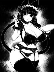 Rule 34 | 1girl, animal ears, bikini, blunt bangs, braid, breasts, cat ears, cat girl, cat tail, cleavage, curvy, extra ears, garter belt, greyscale, groin, haseru (ginku mh), heart, holding, holding plate, huge breasts, kaenbyou rin, looking at viewer, maid, medium hair, monochrome, multiple tails, nekomata, open mouth, plate, pointy ears, short sleeves, side braid, sidelocks, solo, swimsuit, tail, touhou, two tails