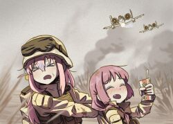 Rule 34 | &gt; &lt;, 2girls, a-10 thunderbolt ii, alcohol carton, bocchi the rock!, cube hair ornament, drunk, friendly fire, gotoh hitori, hair ornament, highres, hiroi kikuri, jarhead, military, military vehicle, multiple girls, myjet, pink hair, scene reference, united states air force, united states marine corps