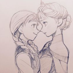 Rule 34 | 2girls, a-ka, anna (frozen), braid, elsa (frozen), eye contact, face-to-face, frozen (disney), hair up, incest, looking at another, monochrome, multiple girls, siblings, sisters, smile, twin braids, upper body, yuri