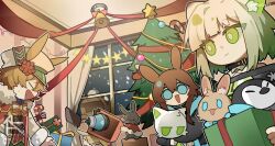 Rule 34 | 1boy, 1other, 2girls, amiya (arknights), animal ears, animalization, arknights, ayerscarpe (arknights), black choker, blonde hair, bow, bowtie, brown hair, cabbie hat, candy, candy cane, cat ears, chibi, choker, christmas tree, closed eyes, curtains, food, garland (decoration), gift, green eyes, hat, indoors, jacket, kal&#039;tsit (arknights), leonhardt (arknights), leonhardt (hope cruise) (arknights), long hair, looking inside, medium hair, multiple girls, open mouth, rabbit ears, red bow, red bowtie, sidelocks, smile, snow, south ac, star (symbol), stuffed animal, stuffed penguin, stuffed toy, very long hair, white hair, white headwear, white jacket, window