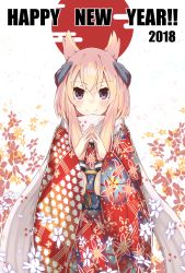 Rule 34 | 1girl, 2018, abstract background, animal ears, azur lane, blonde hair, closed mouth, egasumi, eyelashes, floral print, hair between eyes, happy new year, headgear, highres, japanese clothes, kimono, long hair, long sleeves, looking at viewer, neme1228, new year, own hands together, purple eyes, red kimono, sash, scarf, sidelocks, smile, solo, sun, upper body, warspite (azur lane), white scarf, wide sleeves