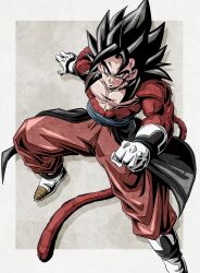 Rule 34 | absurdres, black hair, blue eyes, body fur, dragon ball, dragon ball heroes, earrings, gloves, highres, jewelry, long hair, looking at viewer, male focus, monkey boy, monkey tail, muscular, muscular male, no nipples, pants, pectorals, potara earrings, red fur, saiyan, spiked hair, super saiyan, super saiyan 4, tail, time patrol (dragon ball), ushi (akabec0), vegetto, vegetto (xeno)