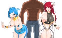 Rule 34 | 1boy, 2girls, ahegao, blue eyes, blue hair, clothed sex, didi (she&#039;s gon), fingering, lily (she&#039;s gon), multiple girls, non-web source, red eyes, red hair, she&#039;s gon, simple background, white background