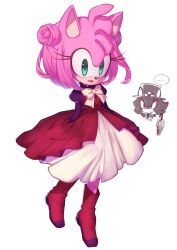 ... 1boy 1girl :d alternate_costume amy_rose animal_ears animal_nose black_sleeves boots bow double_bun dress full_body furry furry_female furry_male green_eyes hair_bun hat hedgehog_girl highres konjiki_ringo open_mouth pink_fur pink_hair puffy_short_sleeves puffy_sleeves red_dress red_footwear shadow_the_hedgehog short_sleeves simple_background smile solo_focus sonic_(series) standing top_hat white_background white_bow