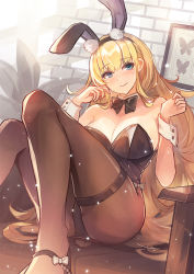 Rule 34 | 1girl, animal ears, ass, azur lane, bare shoulders, black bow, black bowtie, black footwear, black leotard, blonde hair, blue eyes, bow, bowtie, breasts, cuff links, detached collar, fake animal ears, framed insect, indoors, large breasts, legs, leotard, long hair, north carolina (azur lane), north carolina (the heart&#039;s desire) (azur lane), official alternate costume, pantyhose, playboy bunny, rabbit ears, sea nami, solo, strapless, strapless leotard, very long hair, wrist cuffs