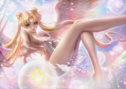 Rule 34 | 1girl, angel wings, axsen, bishoujo senshi sailor moon, blue eyes, breasts, lips, long hair, medium breasts, nude, tsukino usagi, twintails, very long hair, wings