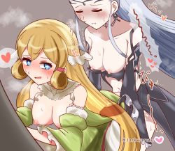 Rule 34 | 1futa, 1girl, blonde hair, blue eyes, blush, breasts, breasts out, closed eyes, clothed sex, clothes, cum, cum in pussy, doggystyle, eir (fire emblem), ejaculation, fire emblem, fire emblem heroes, futa with female, futanari, gloves, grabbing, grabbing from behind, grey hair, heart, japanese text, jarkwaratu, long hair, looking at viewer, medium breasts, nintendo, nipples, open mouth, penis, sex, sex from behind, speech bubble, star-shaped pupils, star (symbol), sweat, symbol-shaped pupils, thought bubble, trembling, ymir (fire emblem heroes)