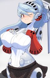 Rule 34 | 1girl, android, breasts, highres, jellcaps, labrys (persona), large breasts, one eye closed, persona, silver hair, tagme, wink