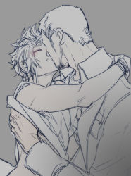 Rule 34 | 10s, 2boys, blush, clothes, clothes lift, cor leonis, facial hair, final fantasy, final fantasy xv, hiraatto tsuitta, jacket, kiss, male focus, multiple boys, prompto argentum, shirt lift, size difference, undressing, yaoi