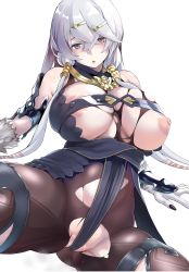 Rule 34 | 1girl, :o, absurdres, atelier (series), atelier ryza, atelier ryza 1, bare shoulders, black nails, bodysuit, breasts, breasts out, cleavage, crossed bangs, fur, hair ornament, hairclip, heterochromia, highres, hood, hooded vest, hoodie, kemigawa mondo, large areolae, large breasts, lila decyrus, low twintails, nail polish, nipples, open mouth, pale skin, sideboob, spread legs, torn bodysuit, torn clothes, twintails, underboob, vest