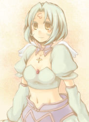 Rule 34 | .hack//, .hack//sign, 00s, 1girl, bandai, brown eyes, cyber connect 2, detached sleeves, female focus, gradient background, green hair, jewelry, lowres, midriff, necklace, serina ranshi, short hair, solo, strapless, subaru (.hack//), tube top, wings