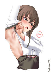 Rule 34 | 1girl, armpit focus, armpits, blush, breasts, ebifurya, highres, one-hour drawing challenge, sideboob, simple background, small breasts, solo, tagme, white background