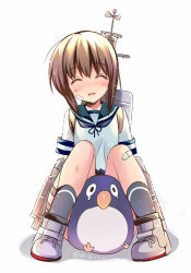 Rule 34 | 10s, 1girl, ^ ^, brown hair, closed eyes, failure penguin, fubuki (kancolle), kantai collection, long hair, looking at viewer, machinery, open mouth, rei (rei&#039;s room), school uniform, serafuku, sitting, smile, solo