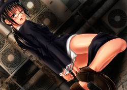Rule 34 | 1girl, ano hito, black hair, cuffs, glasses, handcuffs, panties, police, underwear