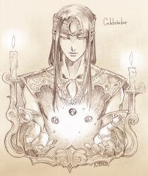 Rule 34 | 1boy, candle, celebrimbor, circlet, closed mouth, jewelry, kazuki-mendou, tolkien&#039;s legendarium, long hair, male focus, one-hour drawing challenge, pointy ears, ring, solo, the silmarillion, traditional media, vest