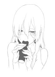 Rule 34 | 1girl, blush, commentary request, eating, fellatio, food, food in mouth, greyscale, highres, holding, holding food, long hair, looking at viewer, love live!, love live! school idol project, makizushi, monochrome, open mouth, oral, sexually suggestive, simple background, simulated fellatio, solo, sonoda umi, sushi, vice (kuronekohadokoheiku)