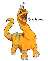 Rule 34 | brachimon, brachiosaurus, digimon, digimon (creature), dinosaur, highres, open mouth, simple background, solo, white background
