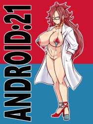 Rule 34 | 1girl, android 21, breasts, dragon ball, dragon ball fighterz, female focus, glasses, nipples, rickert kai, swimsuit, text focus