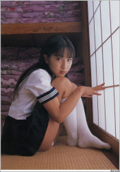 Rule 34 | asian, female focus, kishinami riho, kneehighs, panties, pantyshot, photo (medium), school uniform, serafuku, sitting, socks, solo, underwear