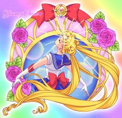 Rule 34 | bishoujo senshi sailor moon, blonde hair, flower, henshin pose, long hair, mroczniak (gloomy chuu), ribbon, rose, sailor moon