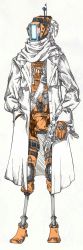 Rule 34 | absurdres, alternator, clothed robot, glowing, gun, hand in own hair, highres, holding, holding gun, holding weapon, humanoid robot, jacket, no humans, phase shift pilot (titanfall 2), pilot (titanfall 2), radio antenna, robot, scarf, solo, standing, submachine gun, tare (coavldjs340), titanfall (series), titanfall 2, weapon, white background, white jacket, white scarf