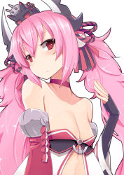 Rule 34 | 1girl, azur lane, bare shoulders, black gloves, blush, breasts, cat, collarbone, detached sleeves, fingerless gloves, gloves, hair between eyes, hair ornament, hamakaze (azur lane), highres, horns, long hair, looking at viewer, pink hair, pon (shind 997), red eyes, small breasts, solo, twintails, very long hair
