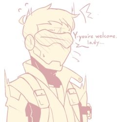 Rule 34 | 1boy, ^^^, bad id, bad tumblr id, blush, comic, english text, flying sweatdrops, full-face blush, jacket, long sleeves, mask, monochrome, mouth mask, overwatch, overwatch 1, sally (luna-arts), short hair, soldier: 76 (overwatch), surprised, sweatdrop, visor