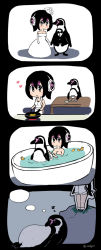 Rule 34 | 10s, 4koma, :&gt;, apron, bathing, bathtub, bird, black bow, black bowtie, black hair, blush, bow, bowl, bowtie, breasts, bride, brown eyes, cardboard cutout, chibi, closed eyes, closed mouth, collarbone, comic, cooking, dreaming, dress, elbow gloves, fire, food, frilled apron, frills, frying pan, gloves, grape-kun, groom, headphones, heart, highres, holding, holding hands, holding towel, humboldt penguin (kemono friends), kemono friends, lying, mahou kyuuri, medium breasts, multicolored hair, naked apron, nude, on back, partially submerged, penguin, pink hair, profile, ripples, rock, rubber duck, silent comic, sitting, sleeping, sleeveless, sleeveless dress, smile, standing, strapless, strapless dress, table, towel, tuxedo, twitter username, two-tone hair, wedding dress, white dress, white gloves, zzz