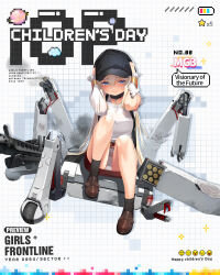 Rule 34 | 1girl, battery indicator, black hat, black socks, black vest, blonde hair, blush, breasts, broken, brown footwear, character name, children&#039;s day, closed mouth, collar, commentary, company name, container, copyright name, embarrassed, english commentary, full body, general-purpose machine gun, girls&#039; frontline, grid background, gun, hair between eyes, half-closed eyes, hat, headwear pull, highres, long hair, long sleeves, looking at viewer, machine, machine gun, medium breasts, mg3, mg3 (girls&#039; frontline), mg3 (visionary of the future) (girls&#039; frontline), non-humanoid robot, object request, official alternate costume, official art, panties, pantyshot, peaked cap, plaid, plaid skirt, planet, red skirt, robot, second-party source, shirt, sidelocks, sitting, skirt, smoke, socks, solo, star (symbol), torn clothes, torn shirt, torn sleeves, touko (kira2yue), underwear, very long hair, vest, weapon, wet, wet clothes, wet shirt, white panties, white shirt, wire