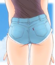 Rule 34 | 00s, 1girl, ass, ass focus, close-up, cloud, denim, denim shorts, from behind, hip focus, jeans, lowres, pants, short shorts, shorts, sky, solo, tsumamigui
