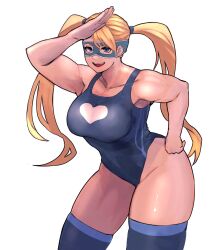 Rule 34 | 1girl, 6maker, blonde hair, breasts, highres, large breasts, mask, rainbow mika, solo, street fighter, twintails, white background