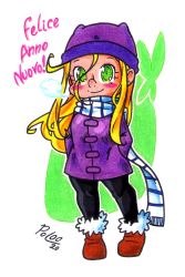 Rule 34 | 1girl, alternate costume, blonde hair, blush, digimon, digimon frontier, highres, looking at viewer, orimoto izumi, scarf, smile, sweater
