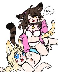 Rule 34 | 2girls, animal ears, blush, cat ears, cat girl, cat tail, doodle, highres, multiple girls, open mouth, original, sketch, tail, yuri