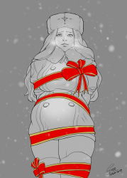 Rule 34 | 1girl, breasts, breath, coat, fur hat, fur trim, hat, highres, kolin, large breasts, lips, long hair, monochrome, parted lips, pregnant, ribbon, simple background, snow, snowing, standing, street fighter, street fighter v, thick thighs, thighhighs, thighs, ushanka, wavy hair, winter clothes, winter coat, worried, wrapped, wrapped up, xxx1320, zettai ryouiki