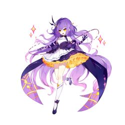 Rule 34 | 1girl, benghuai xueyuan, dress, full body, honkai (series), long hair, looking at viewer, multicolored clothes, multicolored dress, official art, open mouth, purple dress, purple hair, scarf, sirin (benghuai xueyuan), smile, solo, sparkle, third-party source, very long hair, white background, white dress, yellow dress, yellow eyes