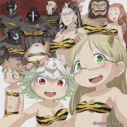 Rule 34 | 4boys, 6+boys, absurdres, animal print, belchero (made in abyss), black eyes, black hair, black skin, blue eyes, blush, bondrewd, breasts, brown hair, chest hair, cleavage, closed mouth, colored inner hair, colored skin, commentary, dated, drill hair, drill sidelocks, english commentary, glasses, green eyes, green hair, grey-framed eyewear, gyarike, habolg (made in abyss), highres, hisatago, lafy (made in abyss), light brown hair, long hair, looking at viewer, made in abyss, mask, masked, medium bangs, medium breasts, meinya (made in abyss), multicolored hair, multiple boys, natt (made in abyss), open mouth, prushka, red eyes, riko (made in abyss), semi-rimless eyewear, short bangs, short hair, sidelocks, small breasts, small horns, smile, teeth, third-party source, tiger print, under-rim eyewear, upper body, upper teeth only, v-shaped eyebrows, whistle, whistle around neck, white hair