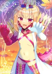 Rule 34 | 1girl, :d, asymmetrical gloves, bikini, blonde hair, blurry, blurry background, braid, breasts, cloud, collarbone, commentary request, commission, crown, depth of field, elbow gloves, fate/grand order, fate (series), gloves, groin, jacket, kou hiyoyo, looking at viewer, mismatched gloves, navel, nero claudius (fate), nero claudius (fate) (all), open clothes, open jacket, open mouth, queen draco (fate), red bikini, red eyes, red gloves, scales, skeb commission, sky, sleeveless, sleeveless jacket, sling bikini top, small breasts, smile, solo, standing, sunset, swimsuit, white gloves, white jacket
