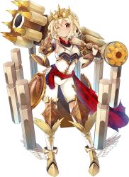 Rule 34 | 1girl, ;), blonde hair, braid, castel del monte (oshiro project), full body, hair ornament, holding, holding mallet, holding weapon, mallet, official art, one eye closed, oshiro project:re, oshiro project:re, red eyes, smile, taicho128, transparent background, war hammer, weapon