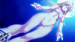 Rule 34 | 1girl, blonde hair, blue eyes, blush, boots, breasts, breasts apart, celestiana megistos, completely nude, female focus, from below, game cg, groin, high ponytail, legs, long hair, looking at viewer, looking down, masaharu, medium breasts, moon, narumi suzune, navel, night, nipples, nude, original, parted lips, pussy, shiizaki hinaki, sky, smile, solo, soushin no ars magna, star (sky), starry sky, thighs, uncensored