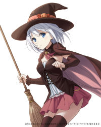 Rule 34 | 10s, 1girl, black thighhighs, blue eyes, date a live, hair ornament, hat, konoe (vis9191), short hair, silver hair, simple background, skirt, solo, thighhighs, tobiichi origami, white background, witch hat