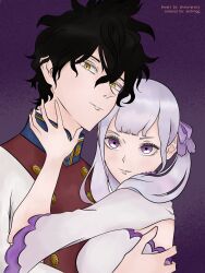 Rule 34 | bad tag, black clover, black hair, couple, hair ribbons, highres, noelle silva, twintails, yuno (black clover)
