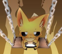 Rule 34 | 1boy, animal ear fluff, animal ears, black sclera, cellphone, chain, colored sclera, colored skin, commentary request, fox boy, fox ears, fox tail, full body, furry, furry male, holding, holding phone, lets0020, looking at viewer, male focus, neck fur, open mouth, original, phone, shadow, sitting, smartphone, solo, sweat, swing, tail, white eyes, yellow skin, you gonna get raped