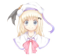 Rule 34 | 1girl, blonde hair, blue eyes, bow, cape, hat, little busters!, long hair, mirin, noumi kudryavka, pink bow, solo