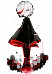 Rule 34 | 1girl, black dress, closed mouth, dress, expressionless, full body, grey hair, hair over one eye, long sleeves, red eyes, sage (sonic), short hair, simple background, solo, sonic (series), sonic frontiers, standing, usa37107692, white background