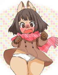 Rule 34 | 1girl, blush, brown eyes, brown hair, copyright request, dog, furry, husamochi coo, open mouth, panties, underwear