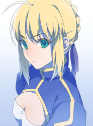 Rule 34 | 1girl, ahoge, artoria pendragon (fate), blonde hair, breasts, cleavage, dress, fate/stay night, fate (series), green eyes, ha84no, hair ribbon, ribbon, saber (fate), short hair, small breasts, solo