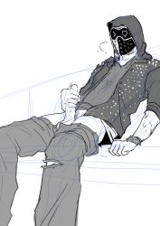 Rule 34 | 1boy, booty electric, erection, male focus, mask, masturbation, penis, sitting, solos, steam, tagme, ubisoft, watch dogs, watch dogs 2, wrench (watch dogs)