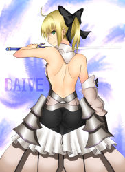 Rule 34 | 00s, 1girl, armor, armored dress, artoria pendragon (fate), ass, back, capcom, daive, dress, fate/stay night, fate/unlimited codes, fate (series), saber (fate), saber lily, solo, sword, weapon